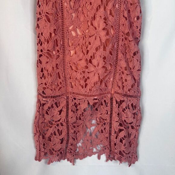 Boohoo NWT Pink Embroidered Floral Lace Cutout‎ Midi Bodycon Dress Size 6 - Picture 5 of 14